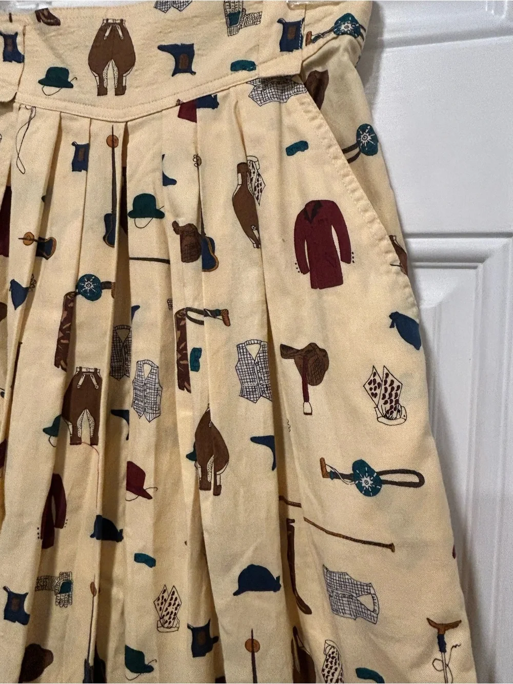 Vintage 80’s Midi Skirt 100% Cotton Rodeo Equestrian Pleated Butter Yellow Sz 4